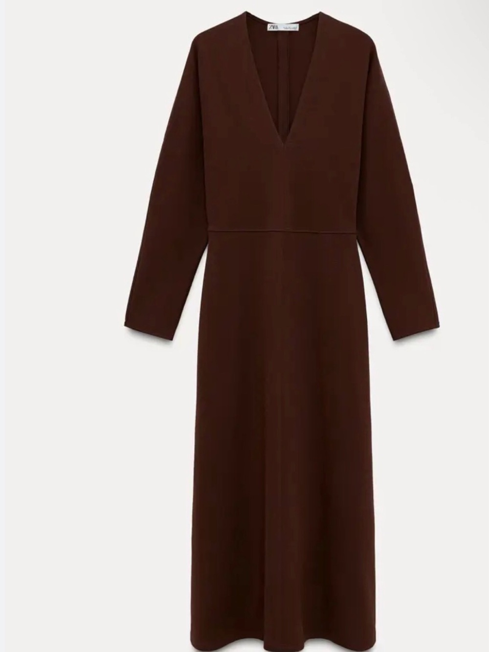 Zara Long Sleeve V-Neck Brown Maxi Dress